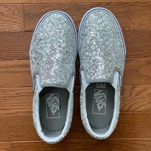 Vans Silver Sequin Slip Ons